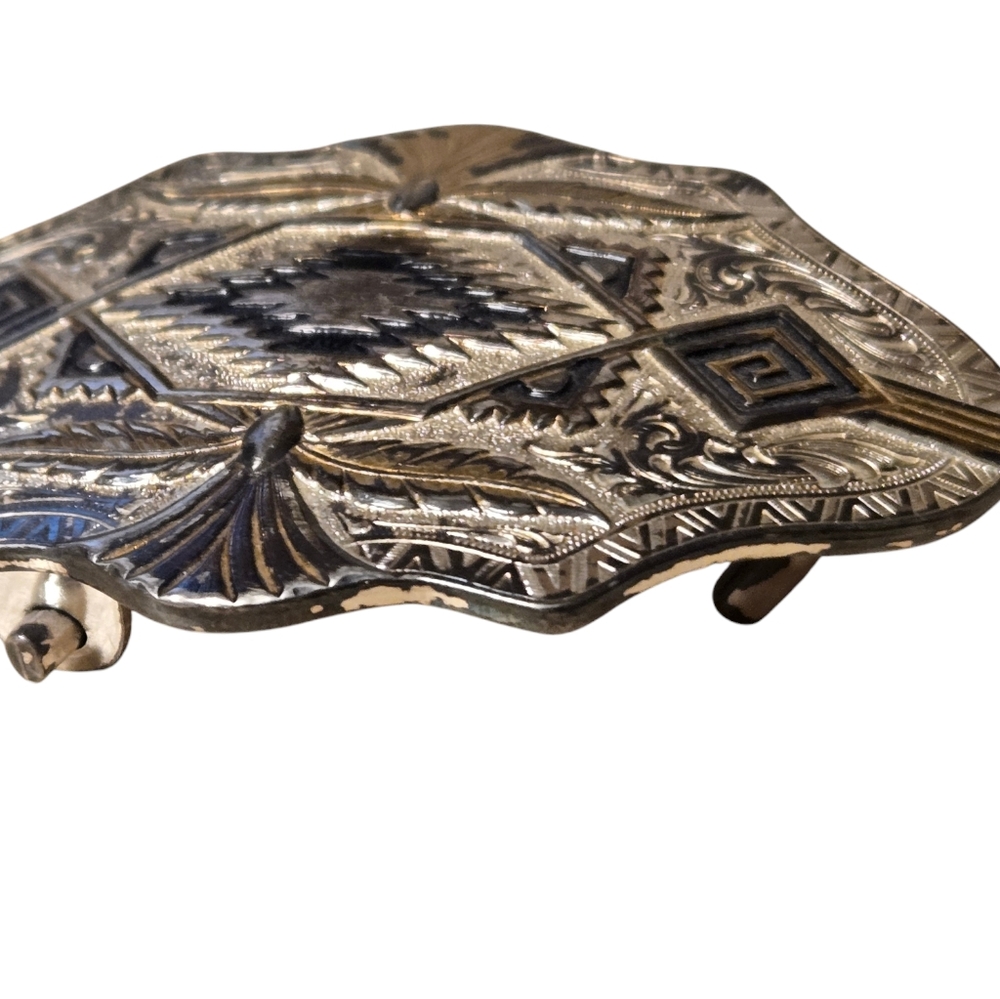 Montana Silversmith Western Belt Buckle Silver Gold Black Engraved Marked - Picture 4 of 6